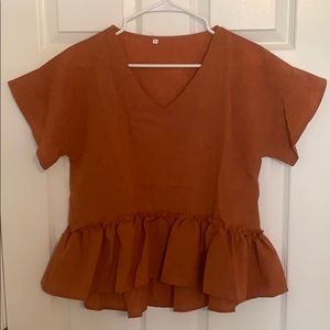 V Neck Frill Trim Peplum Blouse